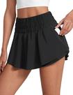 Shorts CRZ YOGA Saia com Babados Cintura Alta com Zíper e Bolso Preto Shorts CRZ YOGA Saia com Babados Cintura Alta com Zíper e Bolso Preto