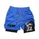 Shorts De Corrida Masculinos 2 Em 1 Em Malha Com Estampa De Anime, Calças Casuais Para Academia E Shorts De Corrida Masculinos 2 Em 1 Em Malha Com Estampa De Anime, Calças Casuais Para Academia E
