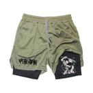 Shorts De Corrida Masculinos 2 Em 1 Em Malha Com Estampa De Anime, Calças Casuais Para Academia E