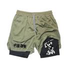 Shorts De Corrida Masculinos 2 Em 1 Em Malha Com Estampa De Anime, Calças Casuais Para Academia E Shorts De Corrida Masculinos 2 Em 1 Em Malha Com Estampa De Anime, Calças Casuais Para Academia E