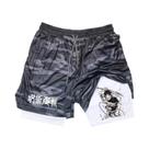 Shorts De Corrida Masculinos 2 Em 1 Em Malha Com Estampa De Anime, Calças Casuais Para Academia E