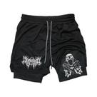 Shorts De Performance Para Homens Com Estampa De Caveira, Secagem Rápida, Dupla Camada, Para Corrida Shorts De Performance Para Homens Com Estampa De Caveira, Secagem Rápida, Dupla Camada, Para Corrida