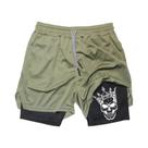 Shorts De Treino Masculinos Justos De Secagem Rápida Com Estampa De Demônio Para Verão 2 Em 1: Shorts De Treino Masculinos Justos De Secagem Rápida Com Estampa De Demônio Para Verão 2 Em 1: