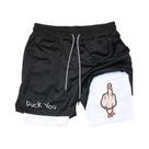 Shorts De Verão Masculinos Com Estampa De Pato Em Desenho Animado, Secagem Rápida, Camada Dupla,