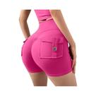 Shorts De Yoga De Cintura Alta Para Mulheres Com Bolso, Leggings De Ginástica Com Efeito Empina Shorts De Yoga De Cintura Alta Para Mulheres Com Bolso, Leggings De Ginástica Com Efeito Empina
