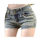 Shorts Elásticos Femininos Retro Y2K Coreano De Cintura Baixa Azul