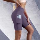 Shorts Esportivos Femininos De Cintura Alta Com Dois Bolsos, Elástico E Ajuste Slim Para Academia,