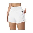 Shorts Esportivos Femininos De Cintura Alta Com Stretch E Bolsos Para Corrida E Atividades Ao Ar