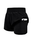 Shorts esportivos WIFFGO Girls 2 em 1 com cintura elástica preta