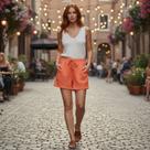 Shorts Feminino em Viscose Trabalhada com Bolsos Frontais Cereja Rosa
