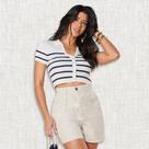 Shorts Feminino Linho Cós Alto Max Denin