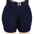 Shorts Feminino Plus Size Cintura Alta Lycra Com Bolso Cinto