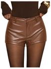 Shorts femininos BEAUDRM de material sintético Y2k, cintura baixa, marrom
