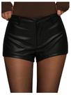 Shorts femininos BEAUDRM de material sintético Y2k, cintura baixa, pretos