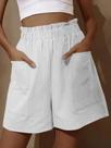 Shorts Femininos Casual de Cintura Alta Plus Size com 2 Bolsos