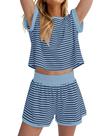 Shorts femininos de malha listrada Lounge Set MISSACTIVER, 2 peças
