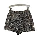Shorts Femininos De Veludo Preto Com Lantejoulas Brilhantes De Cintura Alta Para Outono - Hot Pants