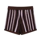 Shorts Femininos De Verão Listrados Com Renda, Mini Shorts De Malha Com Cintura Alta E Elástica,