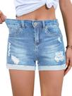 Shorts femininos FEKOAFE, jeans rasgados, elásticos, azul, tamanho M