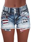 Shorts Flamingals Jeans Destroyed Cintura Alta com Bandeira Shorts Flamingals Jeans Destroyed Cintura Alta com Bandeira