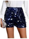 Shorts Floerns, contrastantes, lantejoulas, elástico, cintura azul