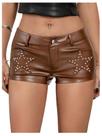 Shorts Floerns Y2k Mini Star Rivet de cintura baixa em couro PU marrom
