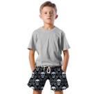 Shorts Infantil Bermuda Calção Praia Verão Caveiras Flores Dark 373