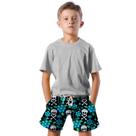 Shorts Infantil Bermuda Calção Praia Verão Crânio Flores Azul 185 Shorts Infantil Bermuda Calção Praia Verão Crânio Flores Azul 185