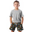 Shorts Infantil Bermuda Calção Praia Verão Flores Caveiras Arte Rosas 186