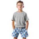 Shorts Infantil Bermuda Calção Praia Verão Xadrez Azul Cartoon Arte 558