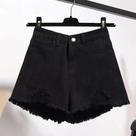 Shorts Jeans Desfiados com Cintura Alta - Estilo Coreano Y2K para Mulheres