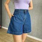 Shorts Jeans Feminino Cintura Alta com Pregas Forever 21 Estilo e Conforto