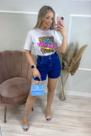 Shorts Jeans Feminino Clochard Cós Alto Comprimento Meia Coxa