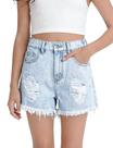Shorts jeans Feuoive Ripped de cintura alta para meninas azuis 14Y