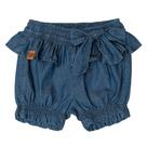 Shorts jeans laço balone barra c/babado p/g