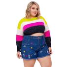 Shorts Jeans Plus Bordado Olhos Coloridos