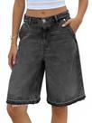 Shorts jeans Tankaneo Baggy Bermuda de cintura alta para mulheres Shorts jeans Tankaneo Baggy Bermuda de cintura alta para mulheres