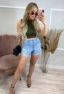 Shorts Jeans Zíper Metal Frente Bolsos e Recortes Destroyed