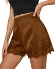 Shorts Lounge Cicy Bell femininos de cetim, seda, renda marrom