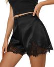 Shorts Lounge Cicy Bell femininos de cetim, seda, renda preta