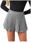 Shorts MakeMechic Houndstooth Xadrez de cintura alta, preto e branco