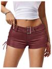 Shorts MakeMechic PU Leather Micro Lace Up Ruched Y2K Burgundy
