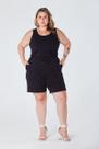 Shorts Plus Size com Elástico na Cintura e Cordão Frontal Decorativo Bolso Faca Preto Meire