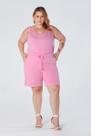 Shorts Plus Size com Elástico na Cintura e Cordão Frontal Decorativo Bolso Faca Rosa Meire