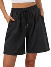 Shorts Quenteen Bermuda de cintura alta para mulheres cinza escuro Shorts Quenteen Bermuda de cintura alta para mulheres cinza escuro