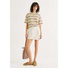Shorts Saia Cintura Média Com Linho - Off white 042
