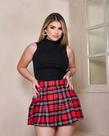Shorts Saia Com Pregas Xadrez Flanelada Plissada -