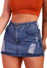 shorts saia jeans cintura alta com detalhes rasgdo sem laycra