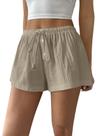 Shorts SOLY HUX femininos com cordão na cintura, perna larga, cinza damasco