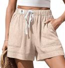 Shorts TARSE de linho cáqui de cintura alta e perna larga para mulheres